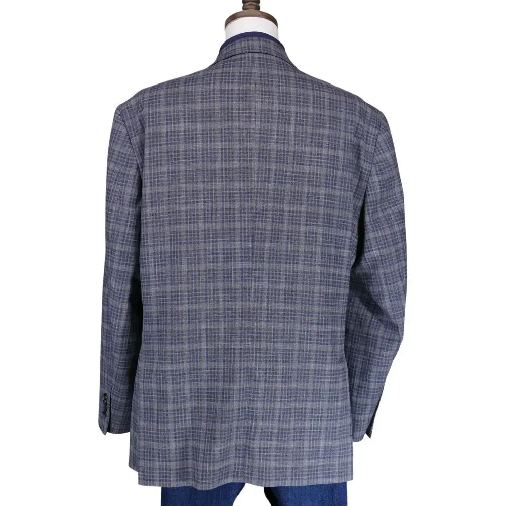 Jos A Bank Sport Coat Blazer Men 48L Traditional Unstructured Gray Blue Plaid